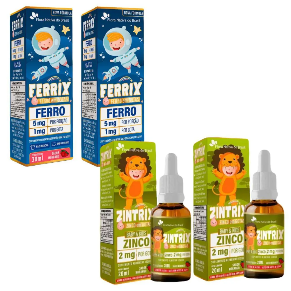 2X Ferrix Ferro + 2X Zintrix Zinco - Kids - Flora Nativa