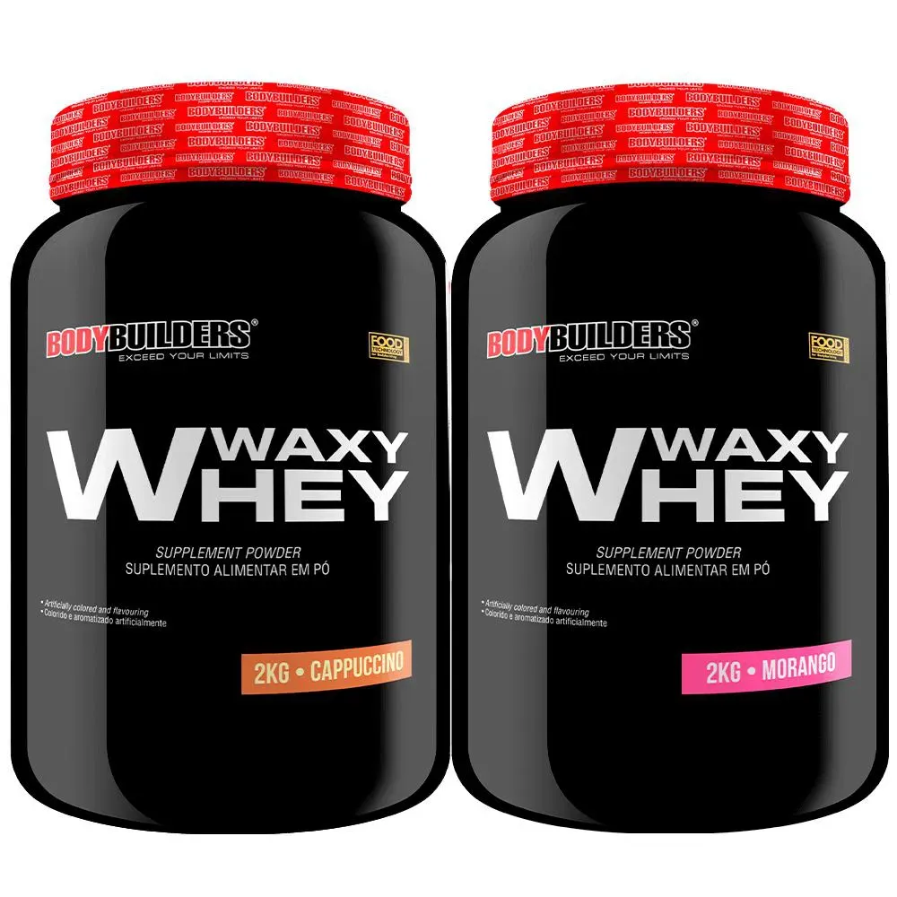 2x Whey Protein Waxy Whey (35%) - 2kg - Bodybuilders Morango e Cappuccino