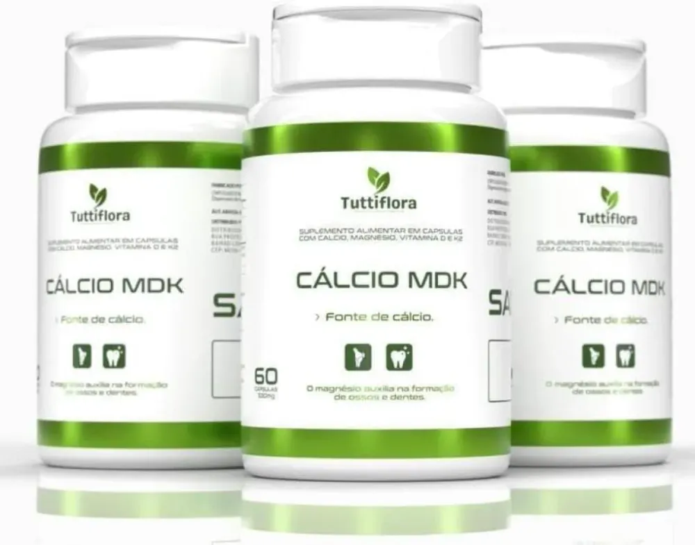 3x Cálcio Mdk (cálcio, Magnésio, Vitamina D e Vitamina K2) 60 Capsulas de 530mg Tuttiflora