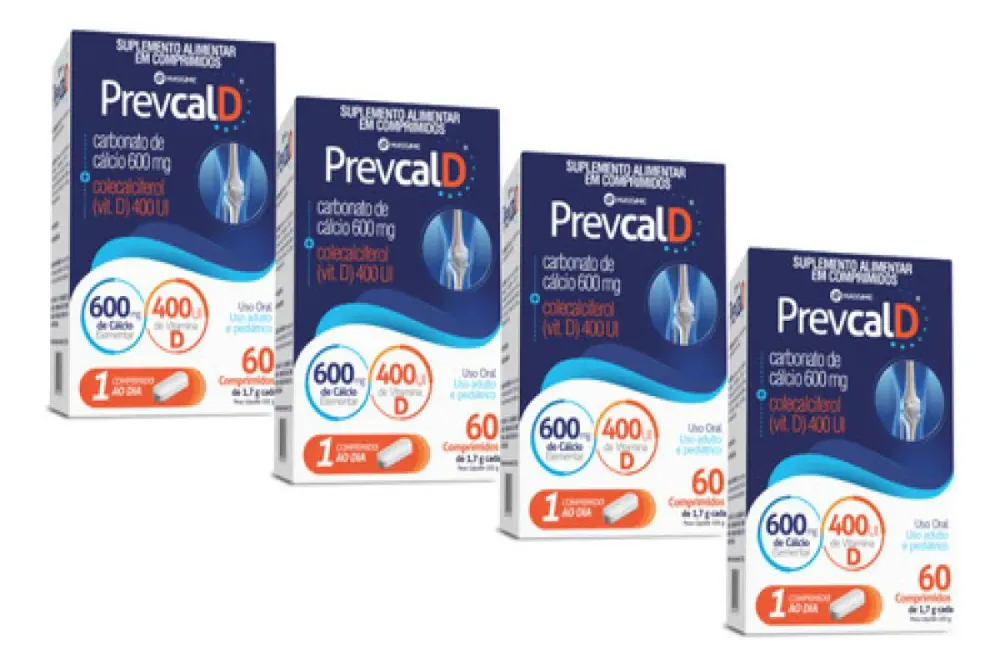 4x Prevcal D Massime 600mg Calcio + 400ui Vitamina D - 60 comprimidos