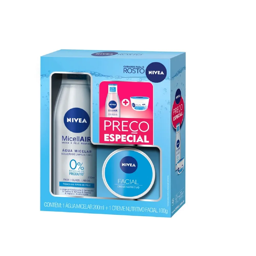Agua micelar nivea air 7x1 200ml + creme facial Nutritivo 100g preço especial