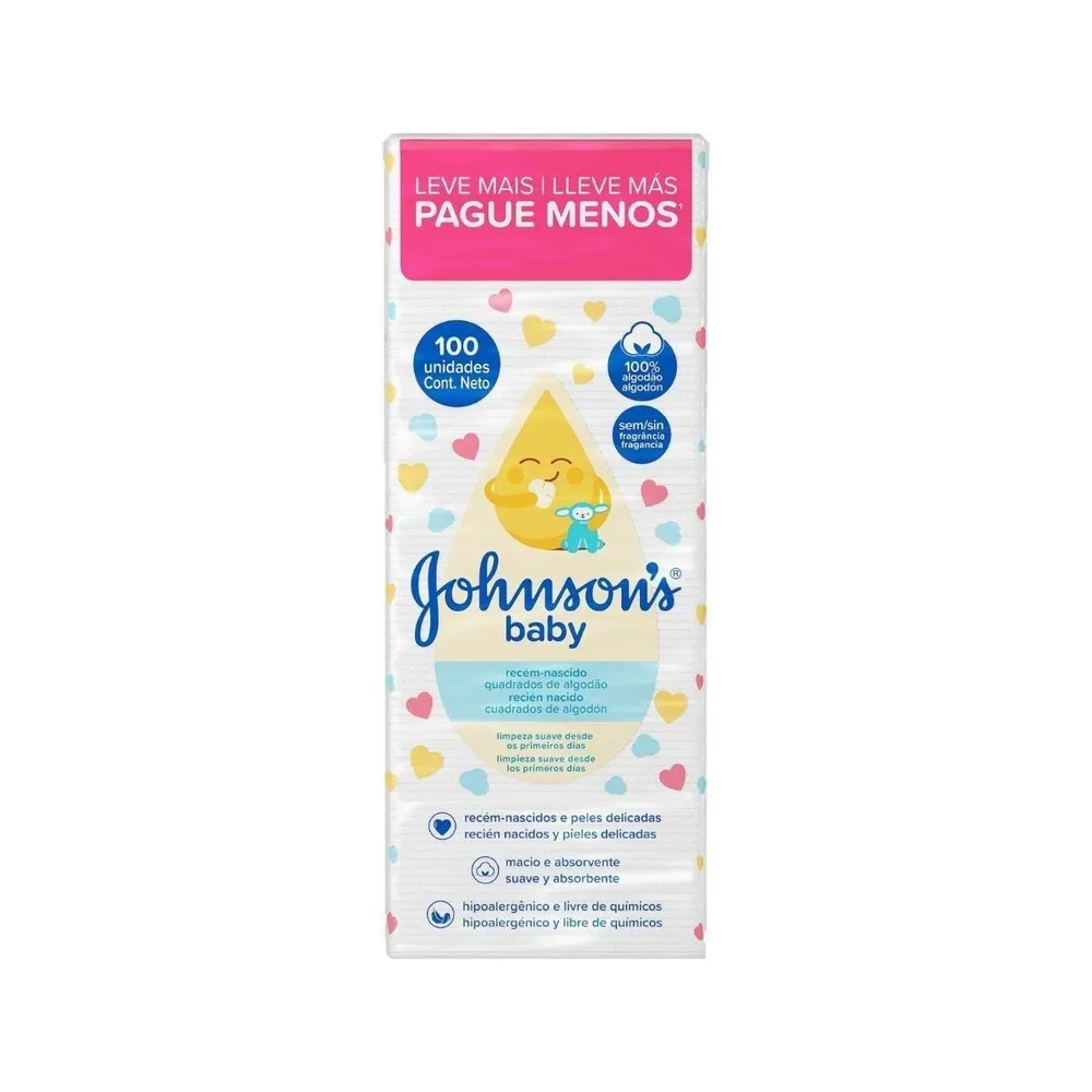Algodão Quadrado Sem Perfume Johnsons Baby 100 Unidades
