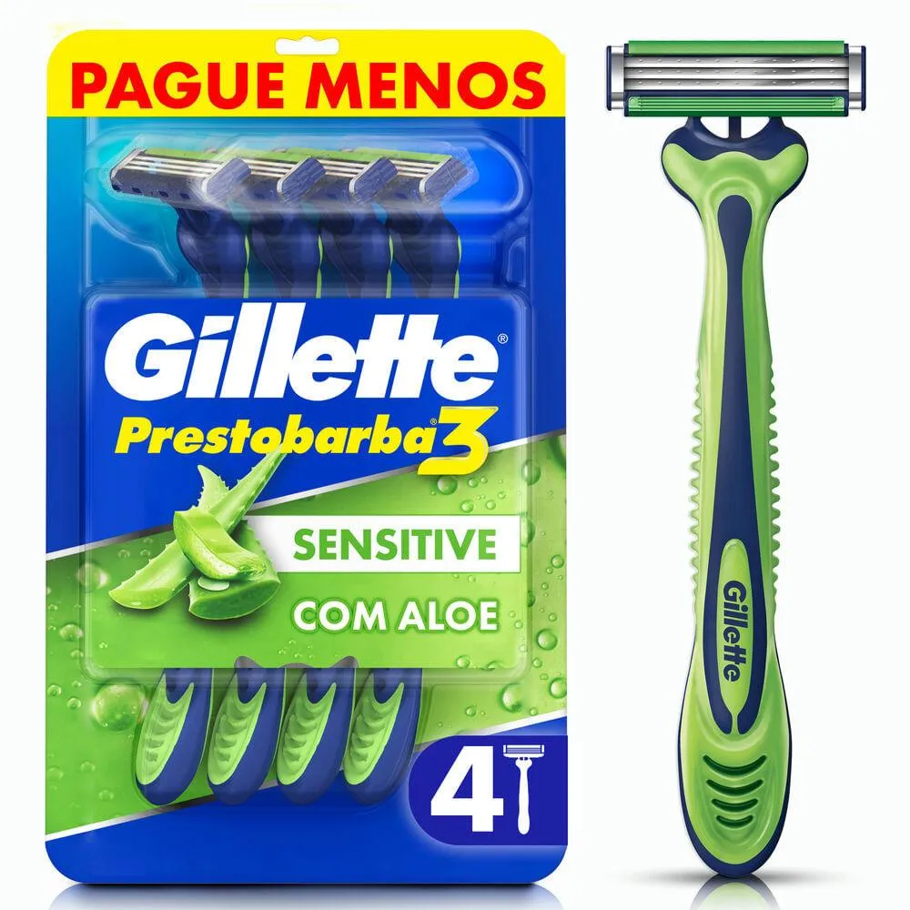 Aparelho de Barbear Descartável Gillette Prestobarba 3 Sensitive 4 Unidades