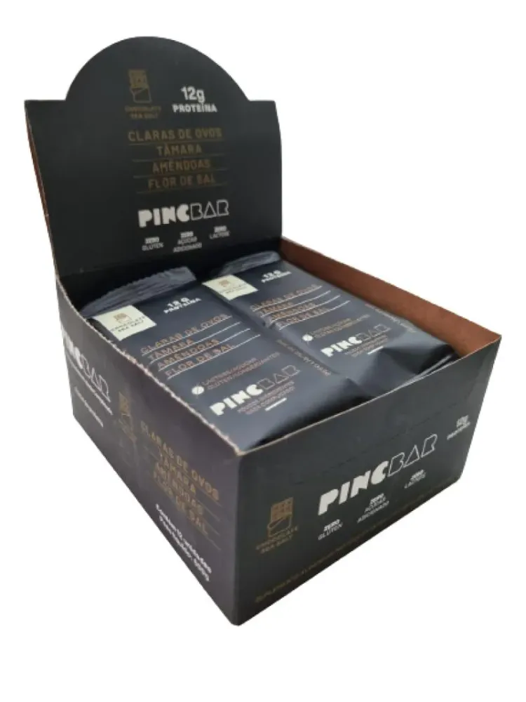 Barra de Proteína Chocolate Sea Salt Sem Açúcar 50g Pincbar 12 unidades
