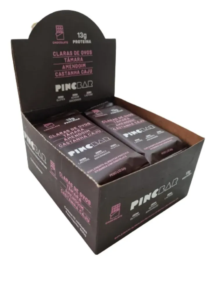 Barra de Proteína Chocolate Sem Açúcar 50g Pincbar 12 unidades