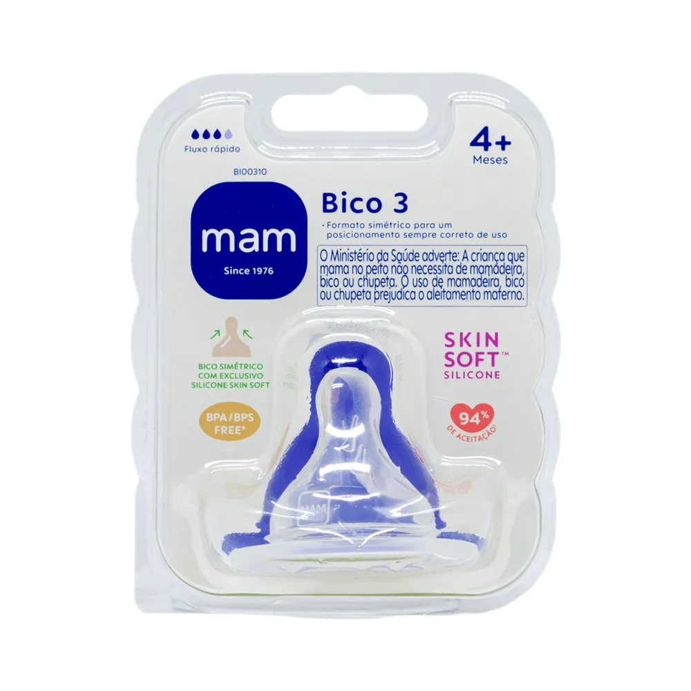 Bico para Mamadeira MAM Ortodôntico Fluxo Rápido Anticólica +4 meses Silicone 1 Unidade