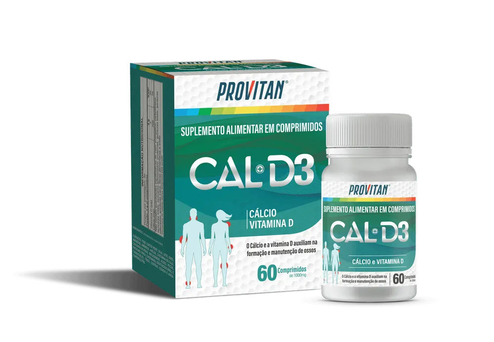 Cálcio + Vitamina D3 Provitan 1000 mg – 60 Cápsulas para Saúde Óssea
