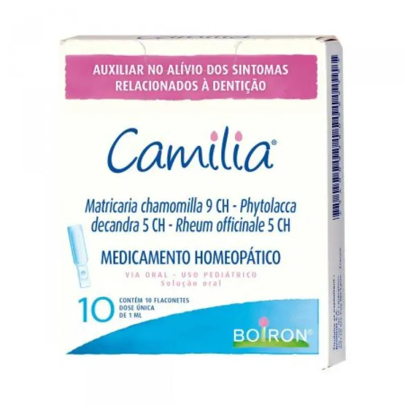 CAMILIA MATRICARIA CHAMOMILA 9CH+ PHYTOLACCA DECANDRA 5CH + RHEUM OFFICINALE 5CH SOLUçãO ORAL 10 FLACONETES DE 1ML