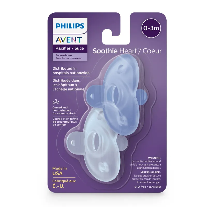 Chupeta Philips Avent Soothie Heart de 0 a 3 meses Flexível Silicone Azul 2 Unidades