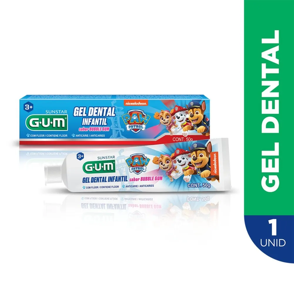 Creme Dental Infantil GUM Patrulha Canina com Flúor Sabor Bubble Gum 50g