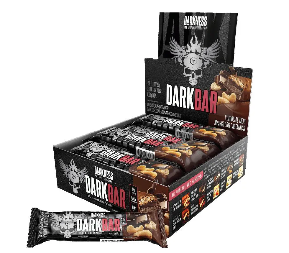 Dark Bar Caixa 8 unidades (720g) - Sabor: Choc. Meio Amargo C/ Castanhas - (nova Embalagem)
