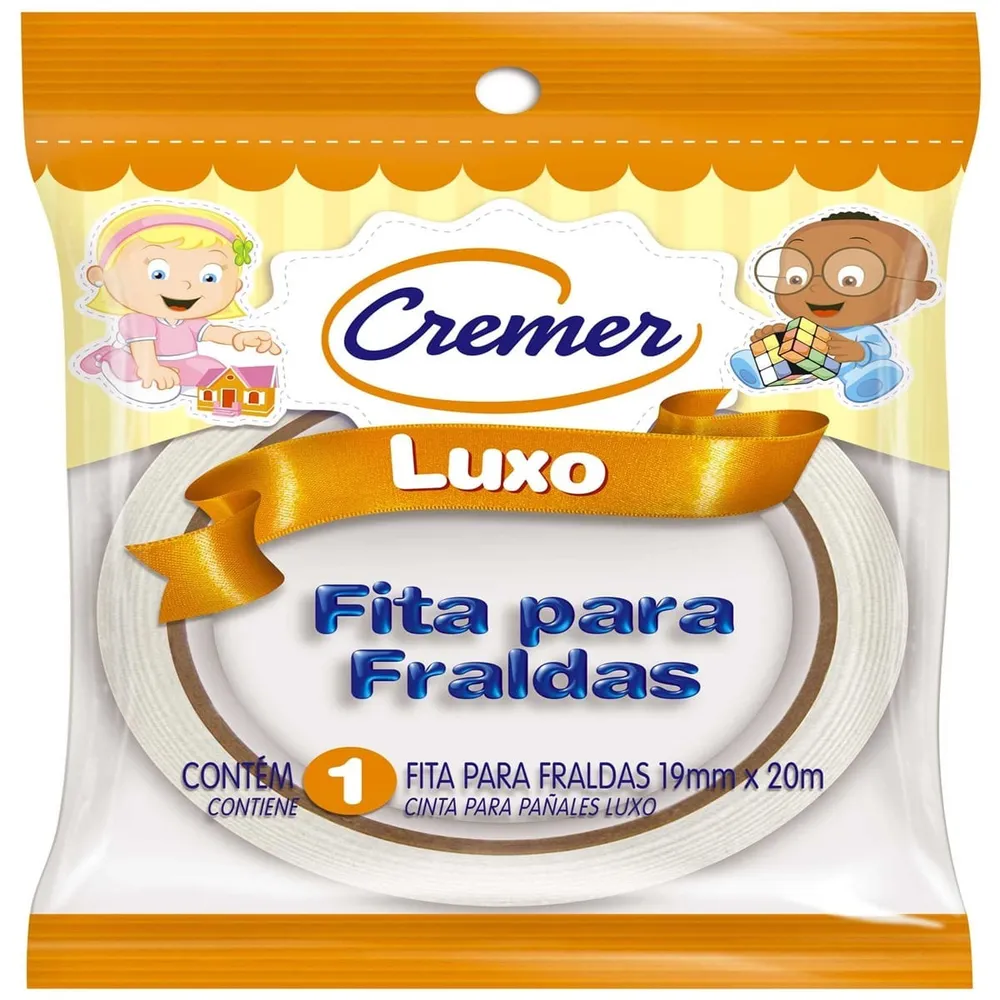Fita Adesiva para Fralda Cremer Luxo Branca 19mm x 20m 1 Unidade