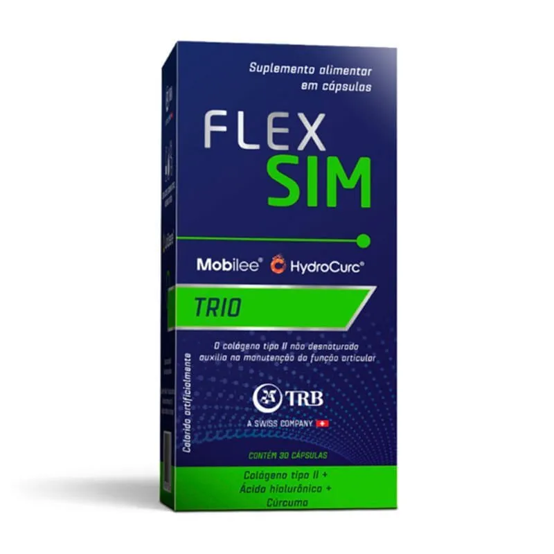 Flex Sim Trio Colágeno Tipo II + Ácido Hialurônico + Cúrcuma 30 Comprimidos TRB