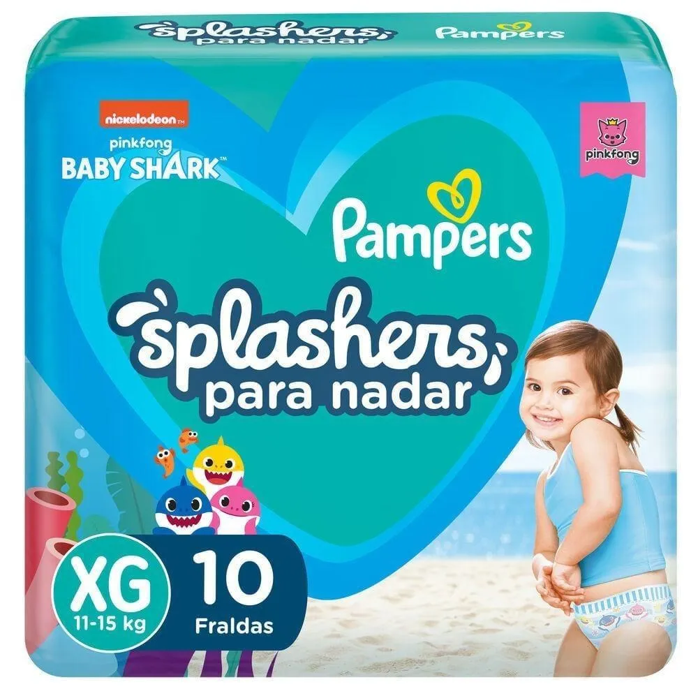 Fralda Pampers Splashers Baby Shark G/XG 10 Unidades