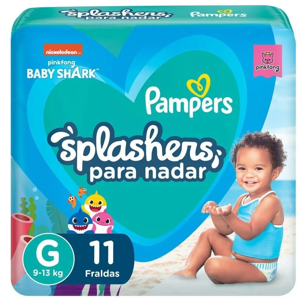 Fralda Pampers Splashers Baby Shark M/G 11 Unidades