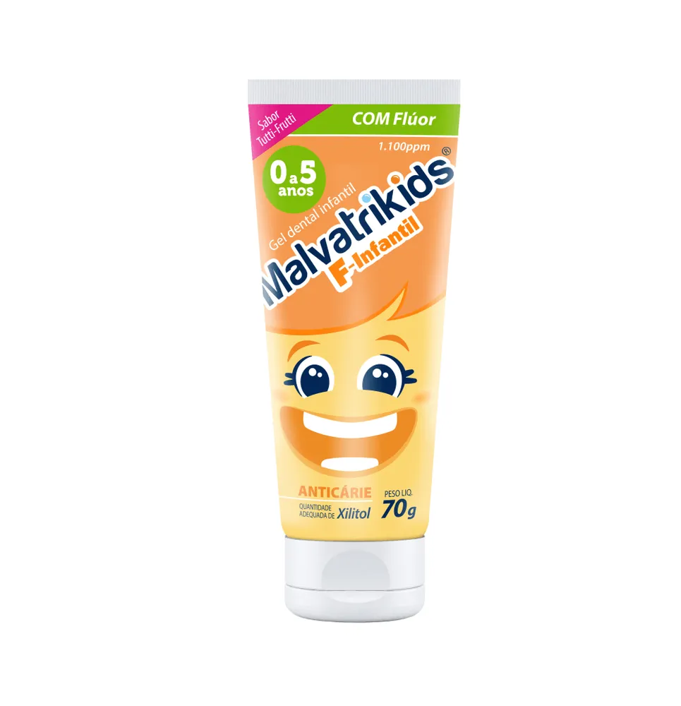Gel Dental Infantil Malvatrikids F-Infantil Anticáries Flúor Xilitol Sabor Tutti Frutti 70g