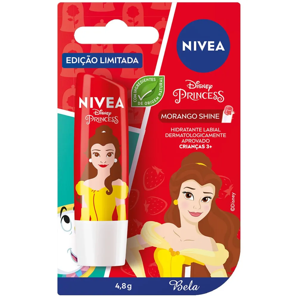 Hidratante Labial Nivea Disney Princess Bela Morango Shine 4,8g