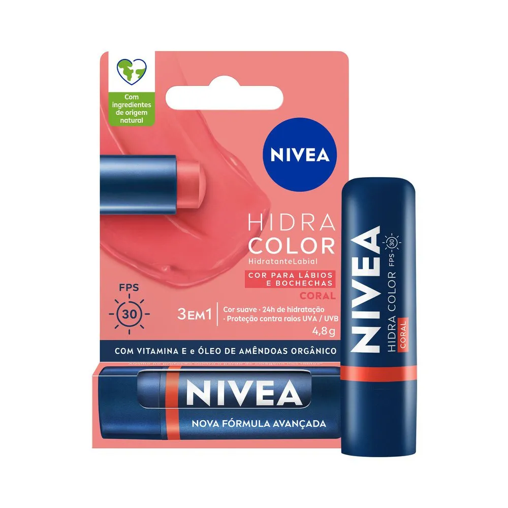 Hidratante Labial Nivea Hidra Color Coral 4,8g