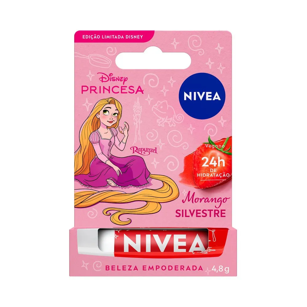 Hidratante Labial Nivea Morango Silvestre Princesa Rapunzel 4,8g Edição Limitada Disney
