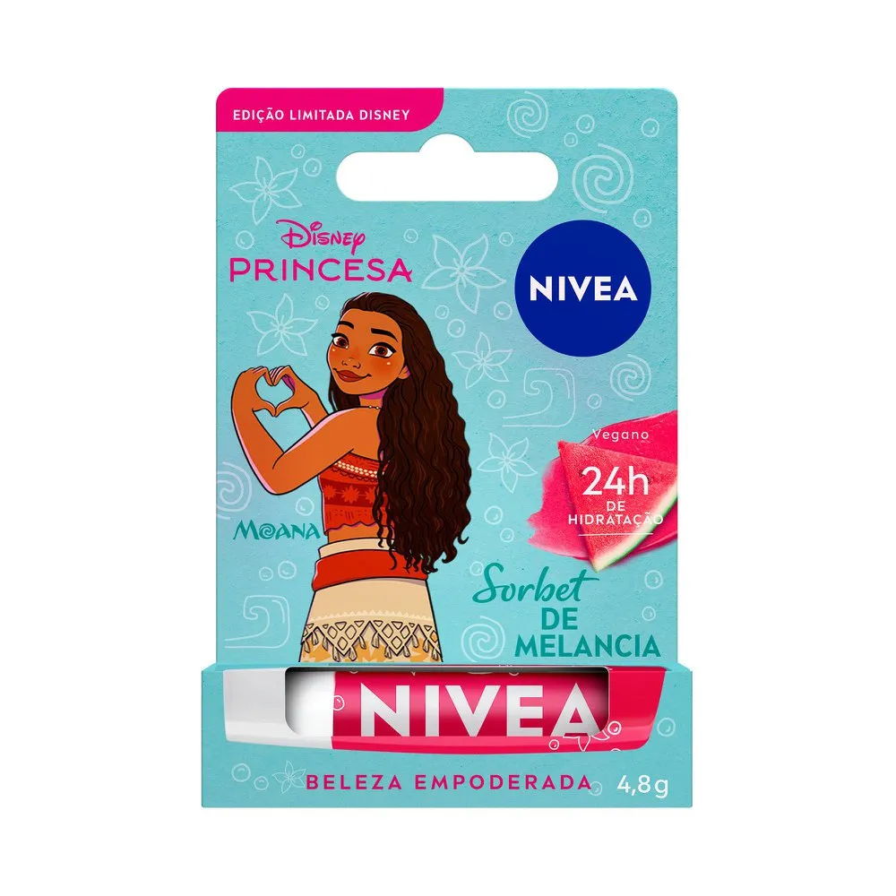 Hidratante Labial Nivea Sorbet De Melancia Princesa Moana 24h 4,8g Edição Limitada Disney