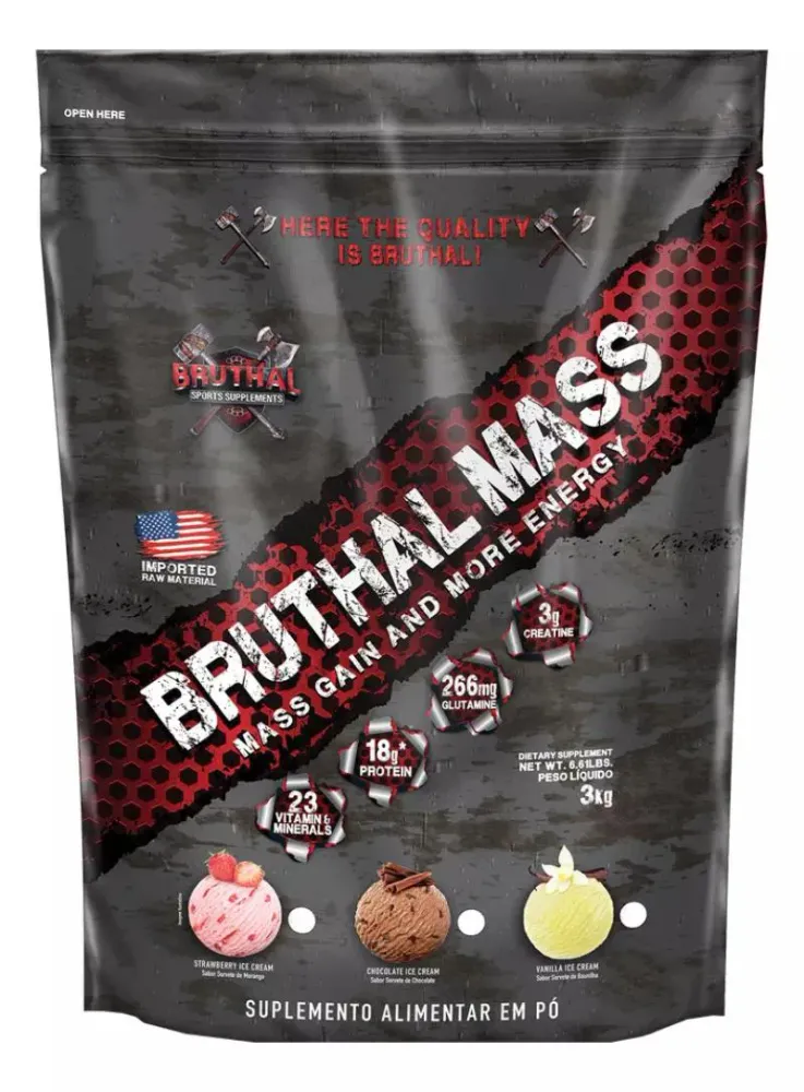 Hipercalórico Bruthal Mass 3kg Grow Thisoldie - Bruthal Sports Supplements - Sabor Gelado de Baunilha 3 Kg