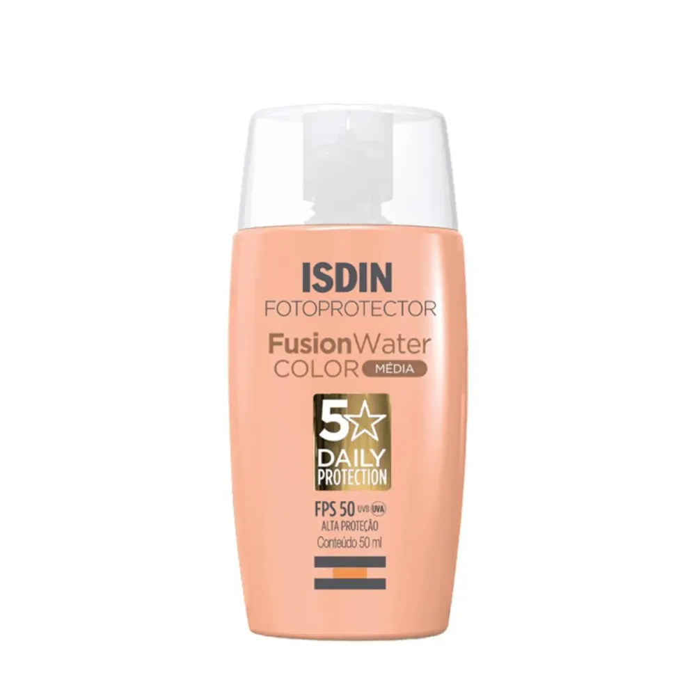 Isdin Fusion Water 5 Stars Fps50 Color Média - Protetor Solar Facial com Cor 50ml