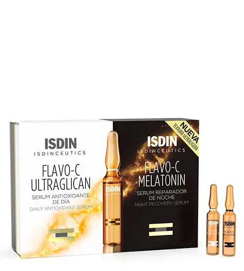 Isdin Isdinceutics Flavo-C Ultraglican Sérum Antioxidante Diurno Com 10 Ampolas De 2ml + Isdin Isdinceutics Flavo-C Melatonin Sérum Reparador Noturno