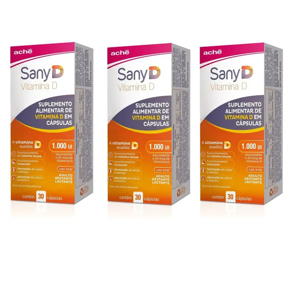 Kit 03 Suplemento Sany D 1.000ui com 30 cápsulas - Ache