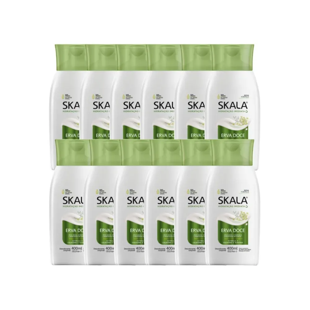 Kit 12 Loção Creme Hidratante Corpo Erva Doce Vegano Skala