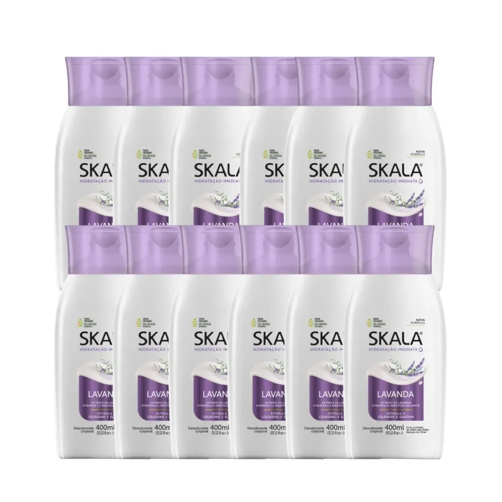 Kit 12 Loção Creme Hidratante Corporal Lavanda Vegano Skala