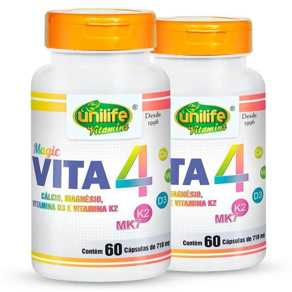 Kit 2 Vita4 Cálcio Magnésio Vitamina D e K2 Unilife