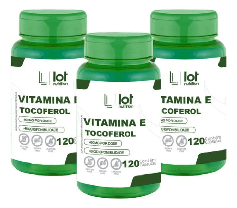 Kit 3un Vitamina e 400mg 120 cápsulas Natural sem Sabor