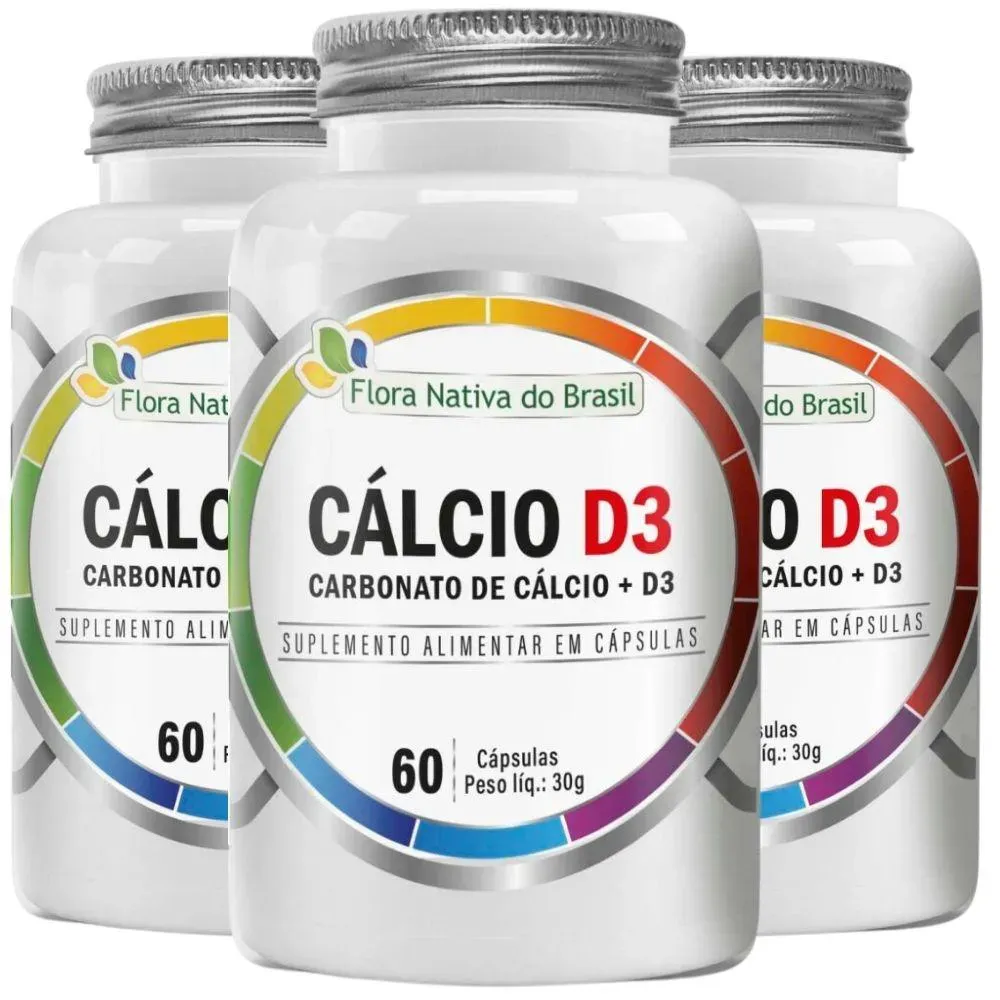 Kit 3x Cálcio D3 (carbonato de Cálcio + Vitamina D3) 60 cápsulas - Flora Nativa