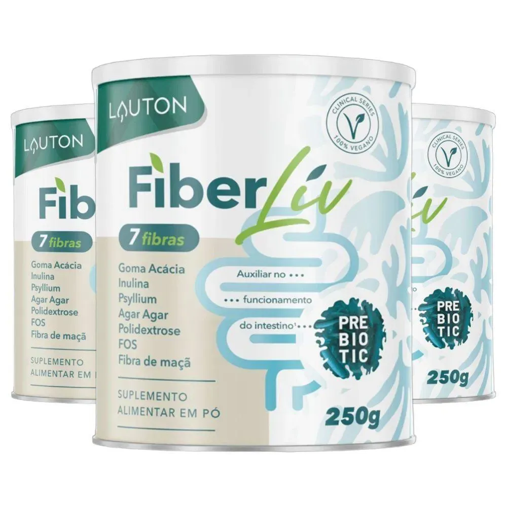 Kit 3x Fibra Prebiotico Fiberliv 7 Fibras 250g - Lauton