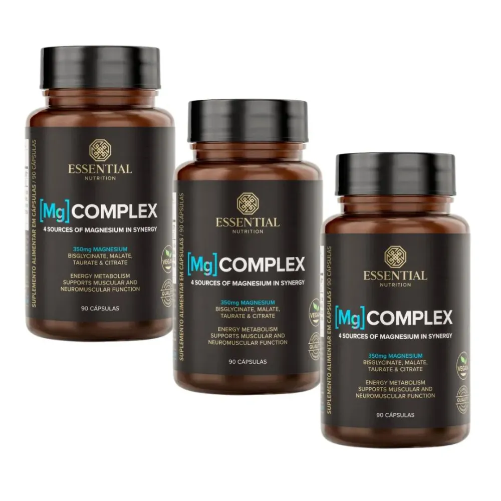 Kit 3x Mg Complex - 4 Tipos de Magnésio - 90 cápsulas - Essential Nutrition