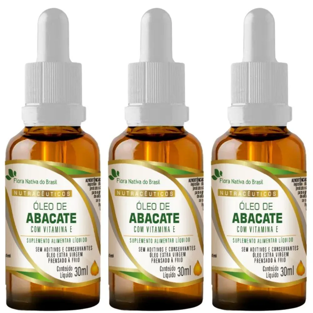 Kit 3x Óleo de Abacate com Vitamina e em Gotas 30ml - Flora Nativa