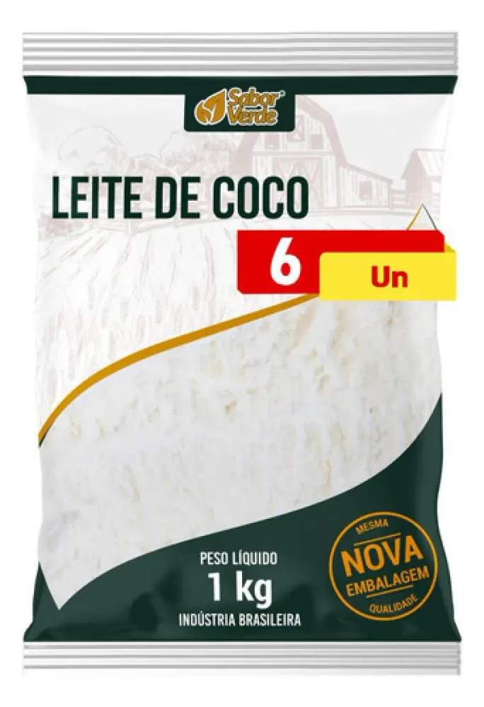 Kit 6 Leite de Coco em Po 1Kg - Sabor Verde