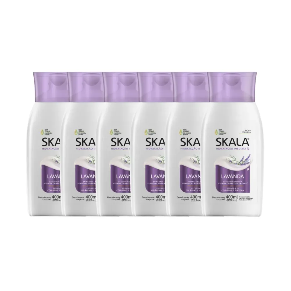 Kit 6 Loção Creme Hidratante Corporal Lavanda Vegano Skala