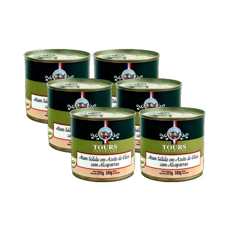 KIT 6X: ATUM SóLIDO COM ALCAPARRAS EM AZEITE TOURS 255G