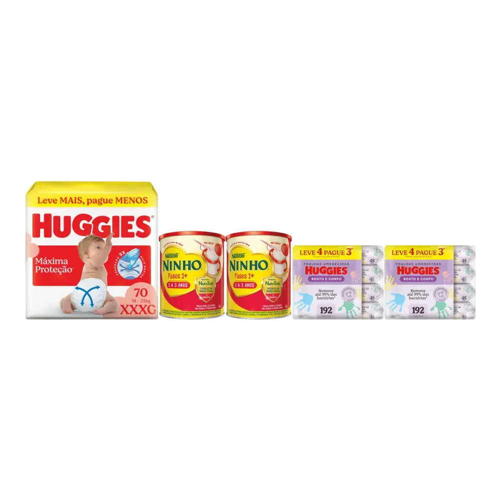 Kit Bebê Huggies Fralda XXXG com Fórmula Infantil Ninho 1+