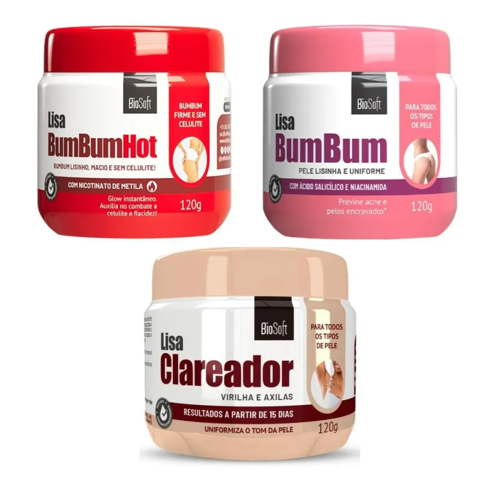 Kit Creme para o Bumbum Celulite Espinha e Clareador Mancha