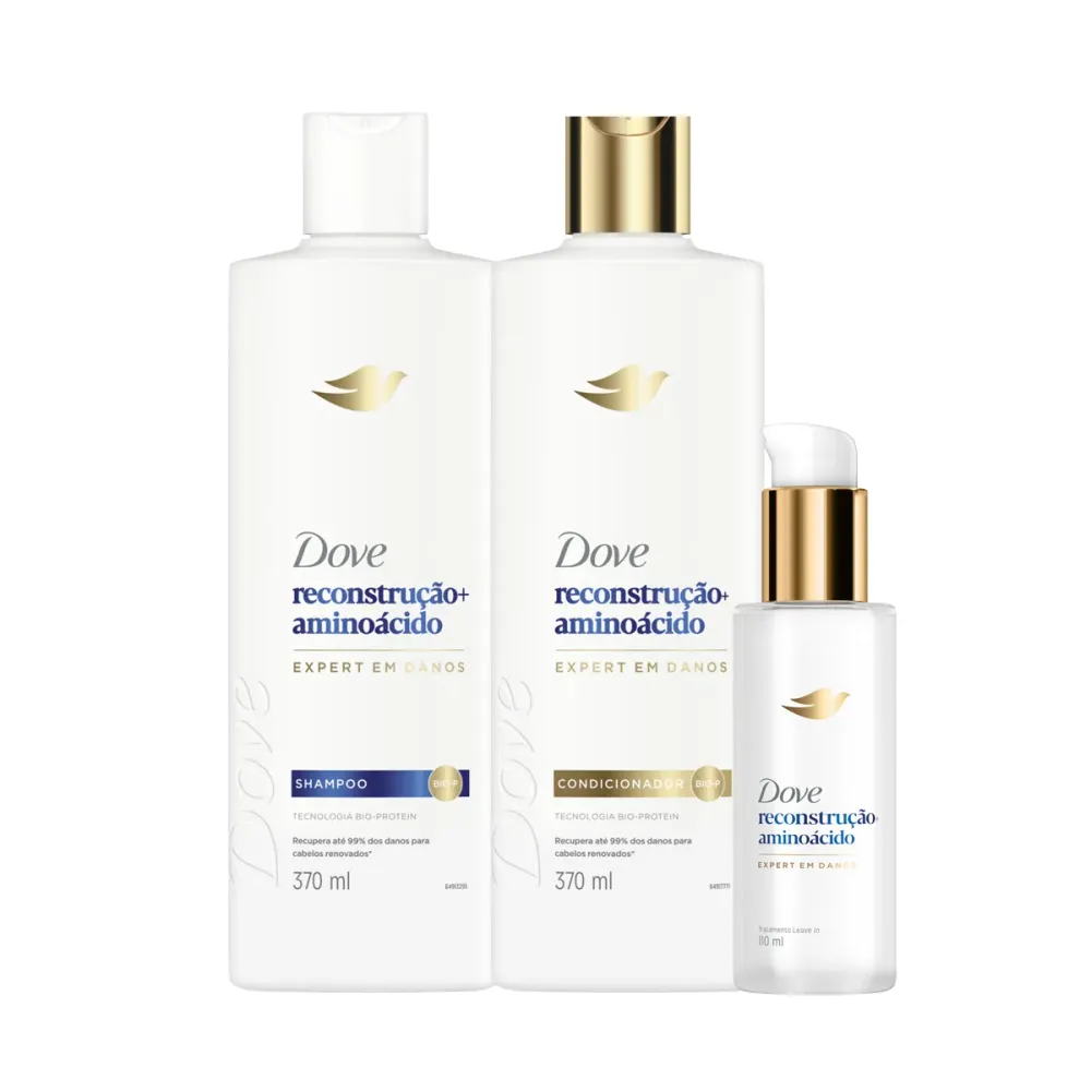 Kit Dove Reconstrução + Aminoácido Shampoo 370ml + Condicionador 370ml + Leave-In de Tratamento 110ml