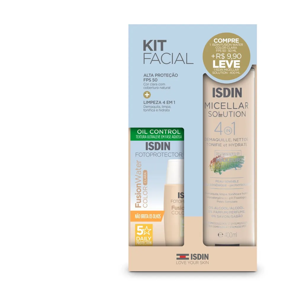 Kit Facial Isdin Micellar 4 Em 1 400ml + Protetor Solar Facial Com Cor Fps50