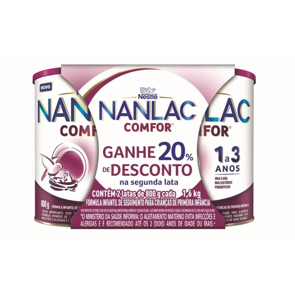 Kit Fórmula Infantil Nanlac Comfor 1 a 3 Anos com 2 unidades de 800g cada