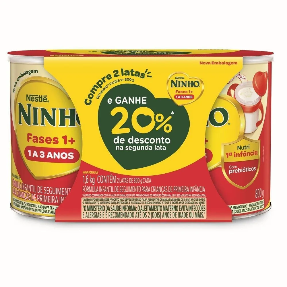 Kit Fórmula Infantil ninho fases 1+ Com 2 Unidades de 800g
