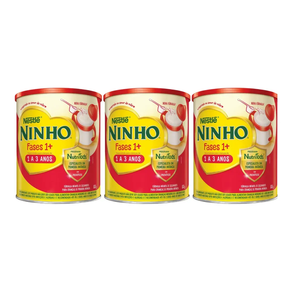 Kit Fórmula Infantil Ninho Fases 1+ Nestlé 1 a 3 anos 800g 3 unidades