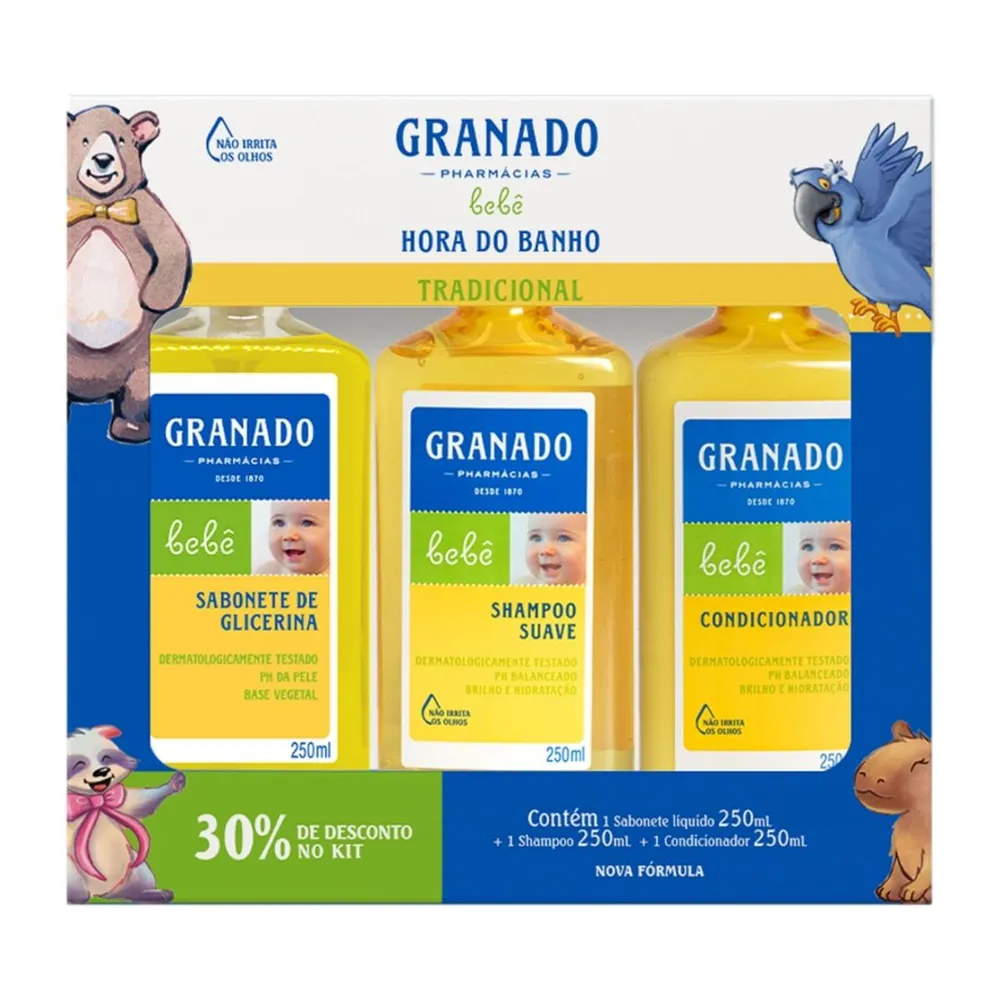 Kit Granado Babê Hora Do Banho Shampoo Suave 250ml + Condicionador 250ml + Sabonete Líquido De Glicerina Tradicional 250ml