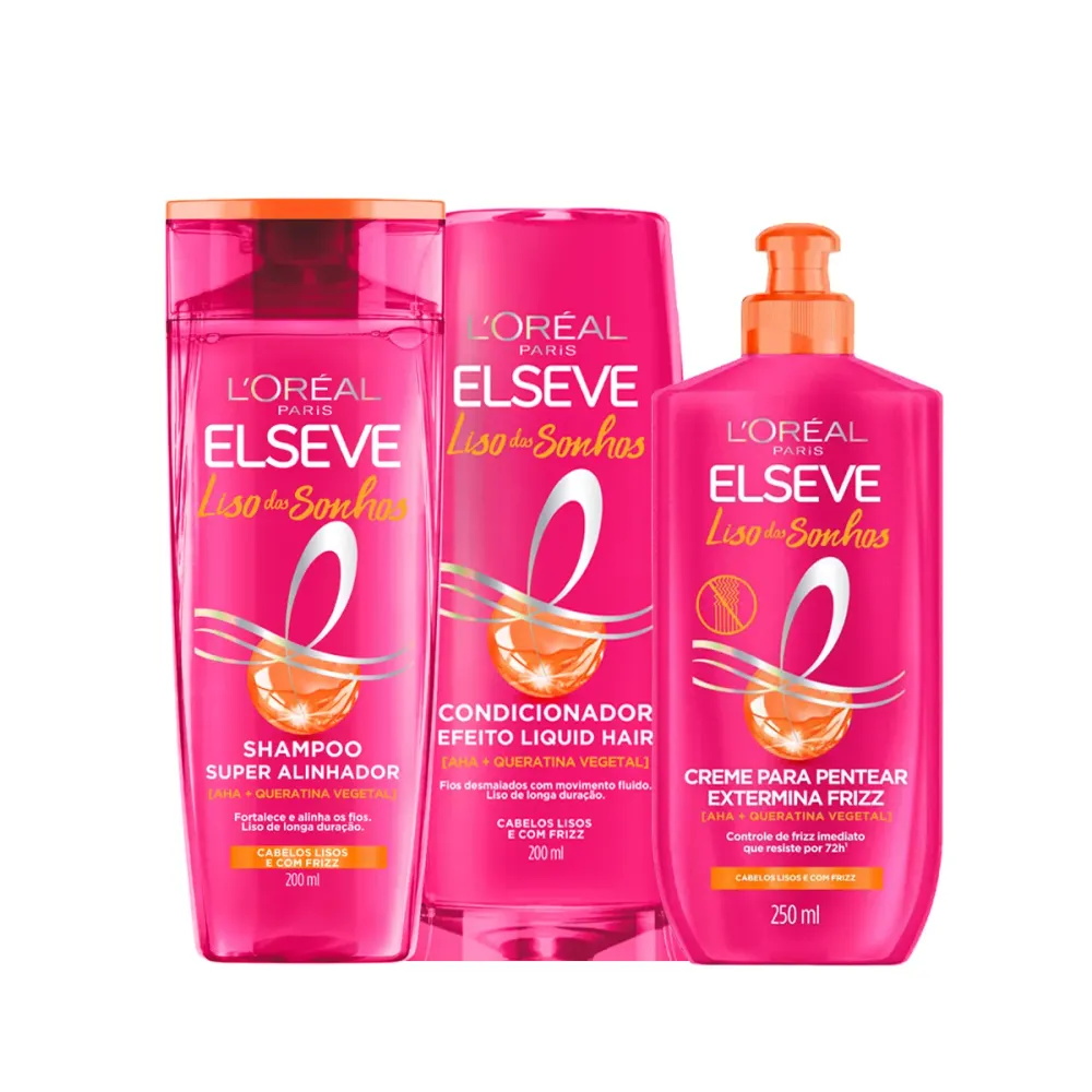 Kit L'Oréal Paris Elseve Liso dos Sonhos Shampoo 200ml + Condicionador 200ml + Creme de Pentear 250ml