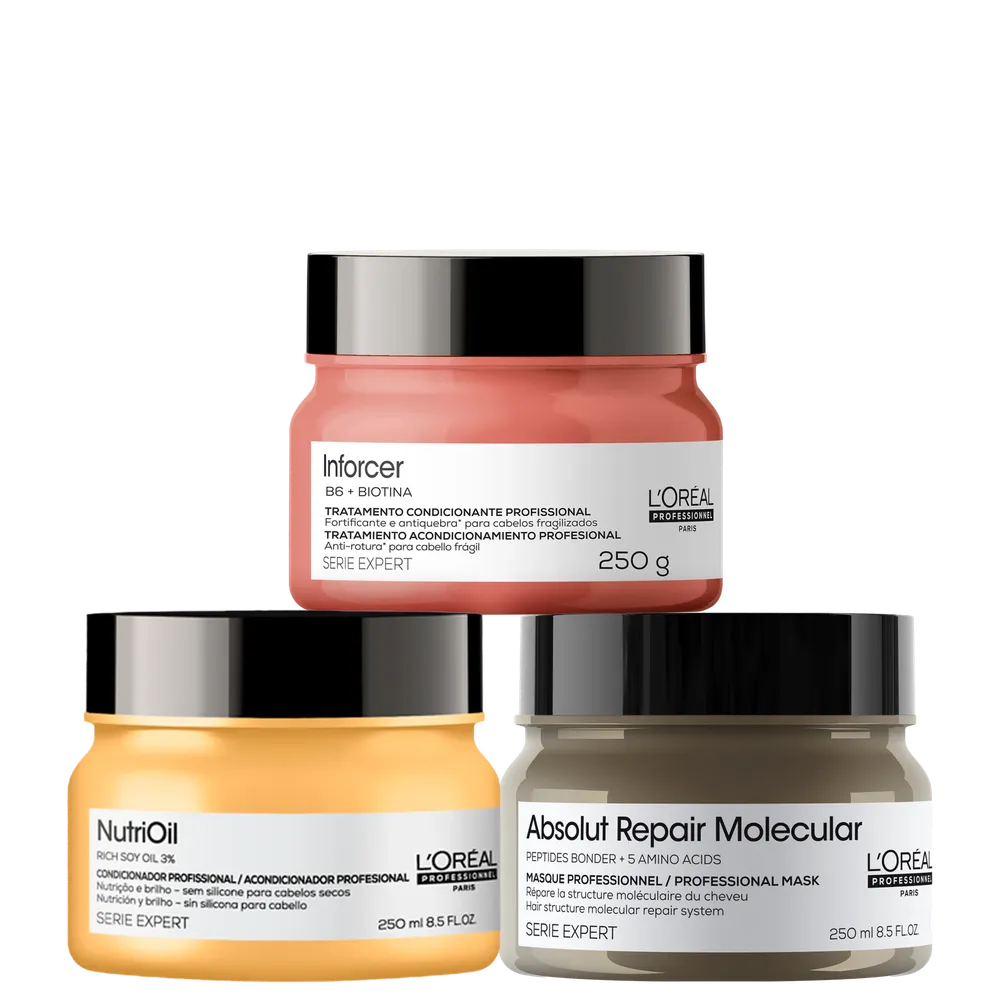 Kit L'Oréal Professionnel Absolut Repair Molecular + NutriOil + Inforcer Masks (3 Produtos)