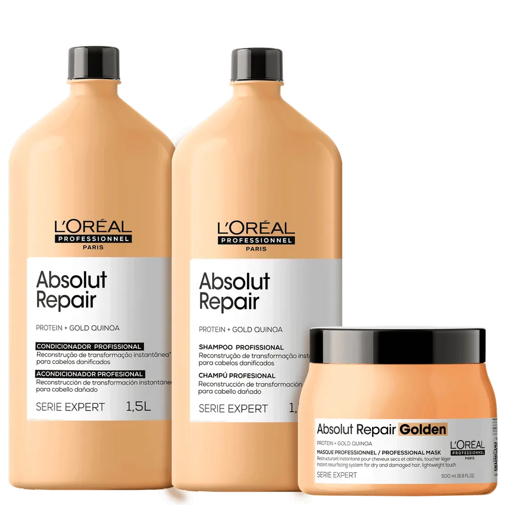 Kit L'Oréal Professionnel Serie Expert Absolut Repair Gold Quinoa + Protein Golden Salon Trio (3 Produtos)
